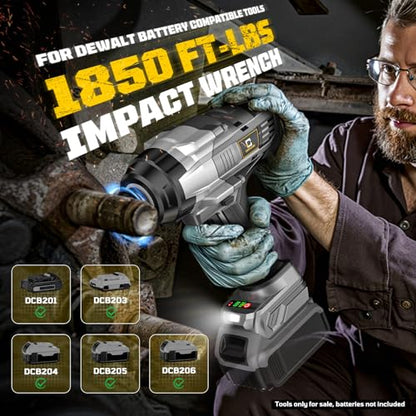 Cerycose 3/4" Cordless Impact Wrench Compatible with DeWalt 20V Battery, 1850 Ft-lbs (2500N·m) High Torque Brushless Impact Driver, 4 Sockets & Carrying Case, Heavy Duty for Trucks, Cars & Mowers - size: 3/4inch, style: Compatible with DeWalt& 4Sockets(No
