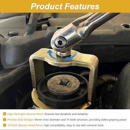 1726 Oil Filter Wrench Removal Tool Compatible with Toyota, 64mm x 14 Flute, 1/2" Square Drive Fit for Toyota, Nissan, Honda, Lexus, Scion 4, 6, 8 Cylinder Engines