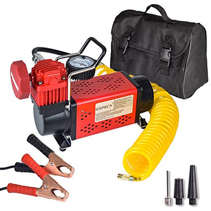 GSPSCN Heavy Duty Tire Inflator 150PSI 12V Portable Air Compressor Pump | Metal Air Pump with 5.5m Extension Air Hose for Car,Pickup, Truck, RV, ATV, Bike,Balls,Lawn Mower and Other Inflatables