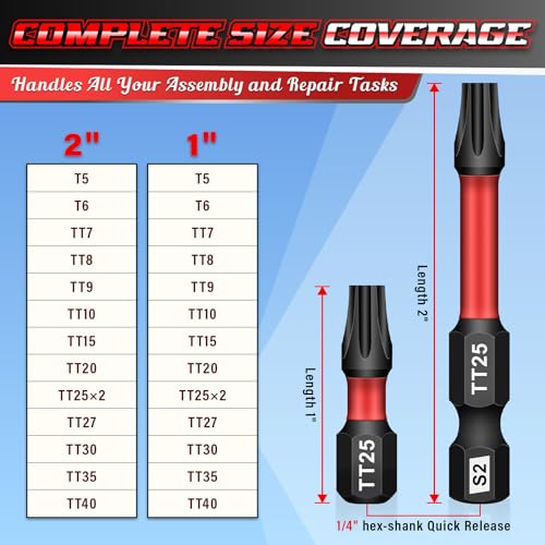 DIYSELF 29 PCS Torx Bit Set, Torx Bits for Impact Driver, T5-TT40 | S2 steel security star bits with magnetic holder and 1-inch and 2-inch lengths for auto and electronics repair