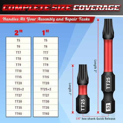 DIYSELF 29 PCS Torx Bit Set, Torx Bits for Impact Driver, T5-TT40 | S2 steel security star bits with magnetic holder and 1-inch and 2-inch lengths for auto and electronics repair