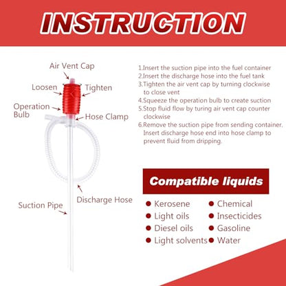 BBTO 12 Pcs Hand Siphon Pump Gas Liquid Manual Handheld Portable Transfer Fuel Pump for Vehicles and Lawn Mowers Efficient Kerosene Water Light Oil Petrol Alcohol