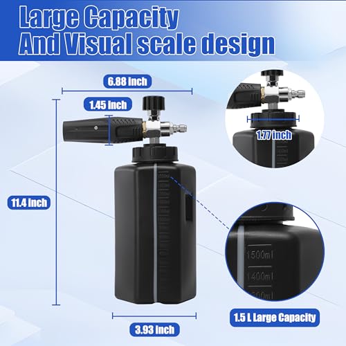 PWACCS Pressure Washer Foam Cannon Dual Connector, Adjustable Foam Blaster | 1/4" Quick Connect, 1.5 L Capacity, 3600 PSI, Big Mouth Snow Foam Lance, Black - style: Dual Foam Cannon