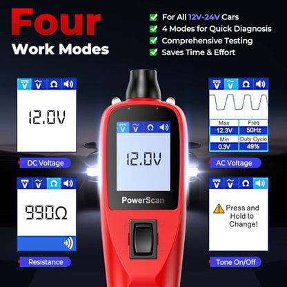 Autel PowerScan Automotive Circuit Tester: 2026 Power Circuit Probe Tool, 12-24V Electrical Short Open Breaker Circuit Finder, AC/DC Current Resistance, Duty Cycle, 20FT Extension Cord for All Cars