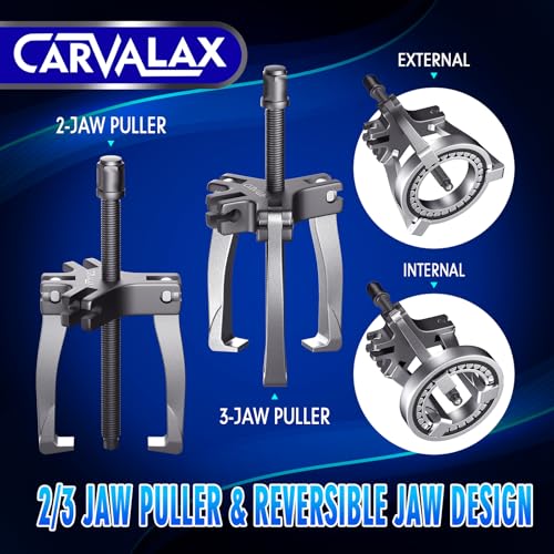 CARVALAX Gear Puller Set, 2T 5T and 5T Wide-Spread - Heavy Duty CR-V Steel 2 & 3 Reversible Jaw Bearing/Pulley Puller – Professional Automotive & Industrial Tool Kit for Mechanics, DIYers - size: 2T&5T&5L