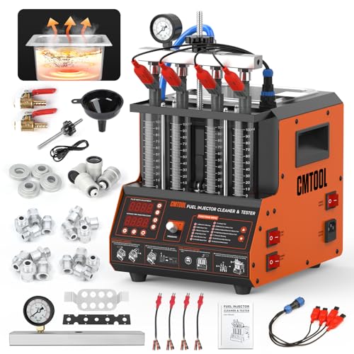 CMTOOL Ultrasonic Fuel Injector Cleaner Tester Machine 12 Functions with 45℃ Heating Cleaning Fluid 110V Fuel System Injection Cleaning Kit for 4 Cylinder Diesel Gasoline Car Motorcycle (Orange Pro)