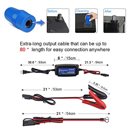 5A 12V Automatic Smart Battery Charger Automotive Maintainer 7-Stages Trickle for Deep Cycle Car Marine Trolling Motor Boat Truck Lawn Mower RV AGM with Terminal Cleaning Brush