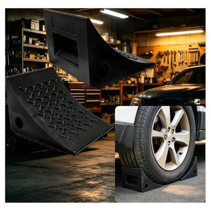 Heavy Duty Rubber Wheel Chocks (2 Pack) - Non-Slip Solid Tire Stoppers for Boat Trailer, RV, Truck, Camper - Yellow, Pre-Drilled Hole & Grab Handle(Black) - color: Black