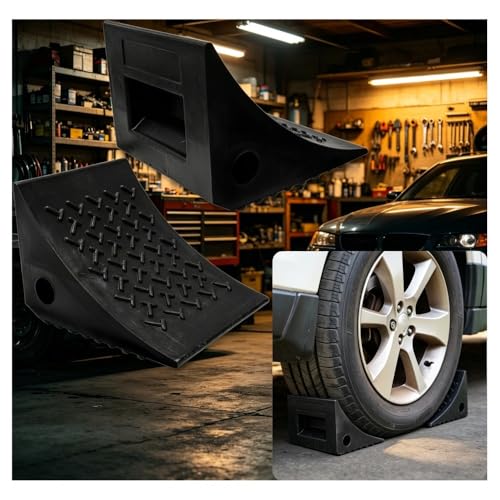 Heavy Duty Rubber Wheel Chocks (2 Pack) - Non-Slip Solid Tire Stoppers for Boat Trailer, RV, Truck, Camper - Yellow, Pre-Drilled Hole & Grab Handle(Black) - color: Black