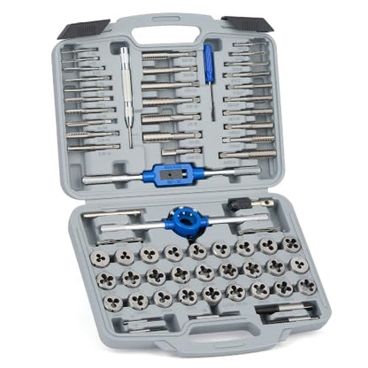 OMT 66pc SAE Metric Tap Die Set, Thread Repair Tool Kit w Screw Extractors | SAE Inch Size #4 to 1/2” and Metric Size M3 to M12, Heat-Treated GCr15 Steel, 5" Center Punch Included, Stripped Bolt Repair - size: 66 pc Metric and SAE