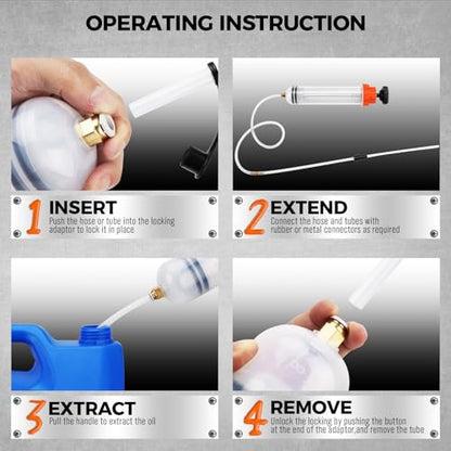500CC Fluid Extractor and Fill Pump, Manual Oil Syringe Suction Pump with Long Hose and Extension Tubes, Automotive Fluid Transfer Pump for Oil, Brake Fluid, Coolant, Gear Oil, Cars, Boats, Lawn Mower - size: 500ML with Hose