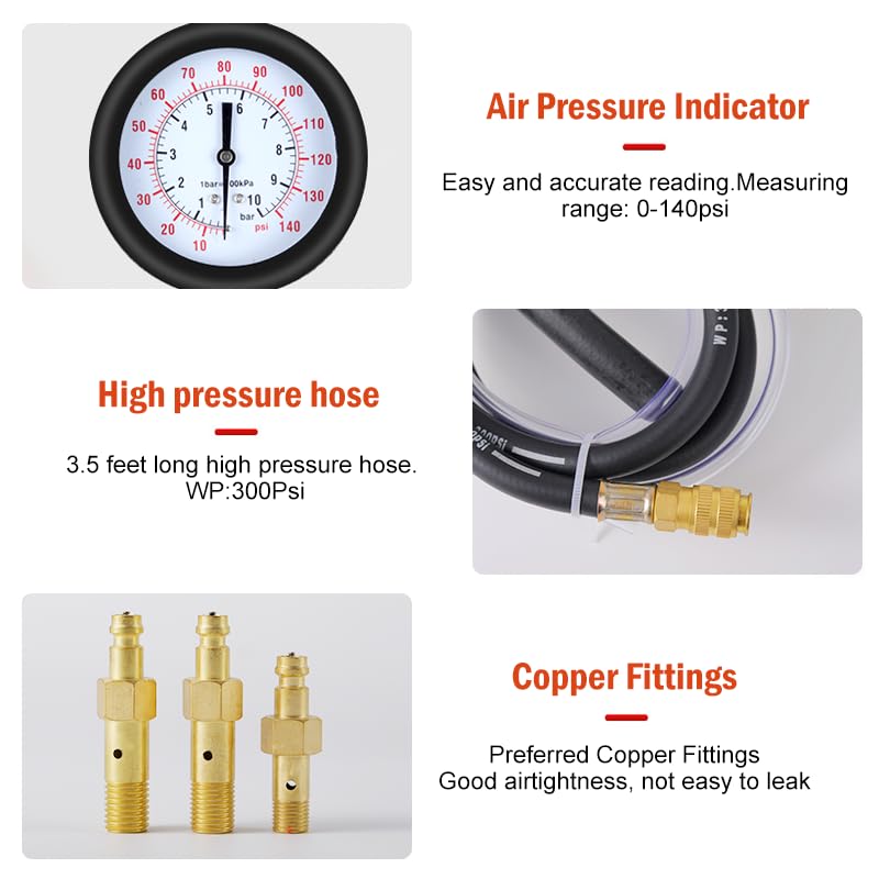 0-140PSIFuel Injection Pressure Tester Kit, Pro Fuel Pressure Tester Kit, Car Truck Motorcycle Diagnostic Tool - color: red-2