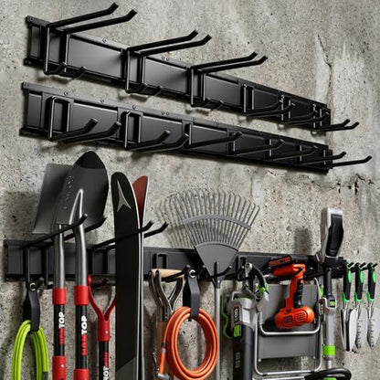 99" Heavy Duty Garage Tool Organizer Wall Mount, Steel Garage Storage Rack Holds up to 900 lbs with Adjustable Hooks, Wall Mounted Tool Organizer for Garage, Shed & Yard, 6 Panels, 13 Hooks & 2 Straps - size: 99"|6 Panels+13 Hooks+2 Straps