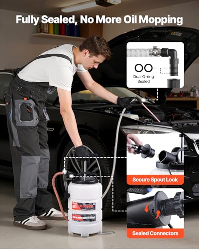 VEVOR Fluid Extractor, 9.5 L Capacity, Manual Vacuum Oil Extractor Pump with 59 in Long Horse & Three 47 in Extension Tubes, Oil Change Pump with HDPE Tank for Cars, Lawn Mowers, Boats, Motorcycles