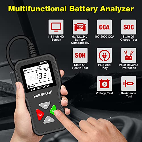 KINGBOLEN BM550 6V 12V 24V Car Battery Tester, 100-2000 CCA Voltage Tester 2Ah-220Ah Internal Resistance Tester Accurate Digital Auto Battery Analyzer for Cars Trucks SUV ATV Boats Motorcycles Vehicle - style: BM550 battery tester