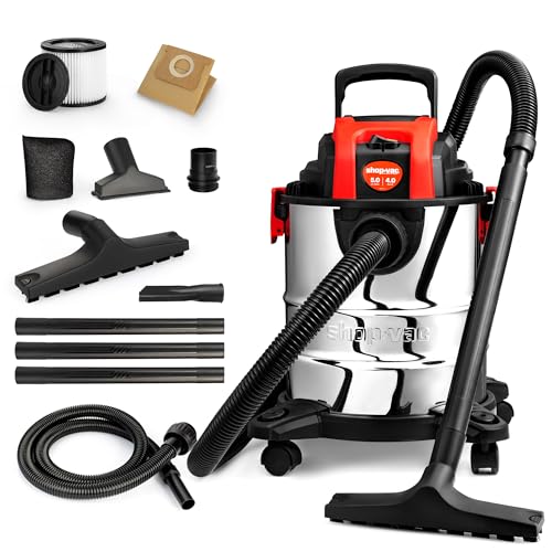 Shop-Vac 5 Gallon 4.0 Peak HP Wet/Dry Vacuum with Blower Function | Stainless Steel Tank, Portable Shop Vacuum with Wheels, Includes Filters, Hose & Accessories, Ideal for Garage and Workshop - size: 5 gallon
