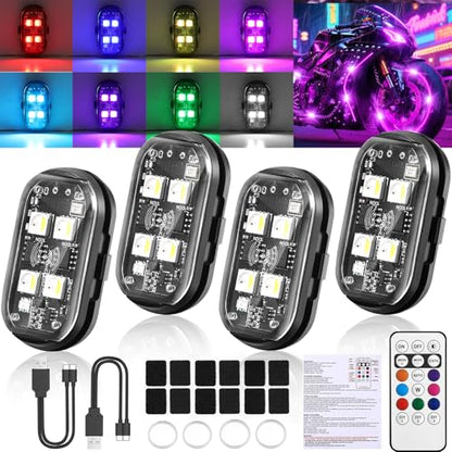 4LEDs Wireless LED Strobe Lights, Rechargeable Anti-Collision Warning Light | 4PCS Waterproof Emergency Light with Remote Control, flashing lights for Car Drone Bike Aircraft, Halloween Decorative Lights - size: 4PCS (Upgraded 4LEDs)
