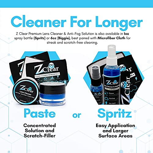 Z Clear Lens Cleaner Paste for Glasses & Sunglasses + Microfiber Cloth | Crystal-Clear Streak-Free Clean, Stays Fog-Free 1-3 Days | 300+ Uses | Safe for AR & Blue Light | Alcohol-Free | Made in USA