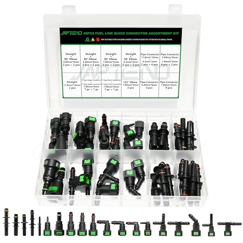 Fuel Line Repair Kit, 48pcs Fuel Line Quick Connect Assortment Kit | 19 Sizes Quick Release Fuel Connector Straight Elbow T-Type Y-Type Pipe Connector Fittings SAE 6.3mm to 11.8mm - color: 48PCS Fuel Line Quick Connector Assortment Kit