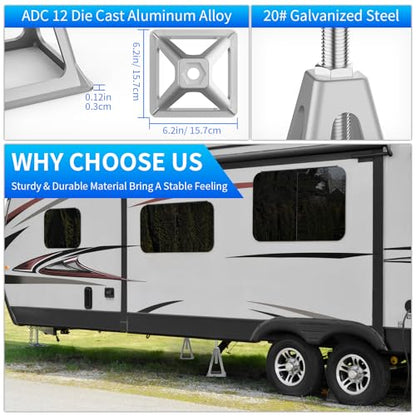 BEBOBLY RV Stack Jacks 4 Pack, Screw Jack Stands for RV Camper Travel Trailer Leveling, Aluminum Stabilizer Jacks, Single Support Unloading Up to 6000 Lbs, Adjustable from 11" to 17"