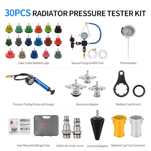 VTG VOGTEN 30PCS Coolant Pressure Tester & Vacuum Refill Kit,Radiator Pump Pressure Tester Kit for Automotive Cooling System Water Tank Leakage Detection - color: Gray