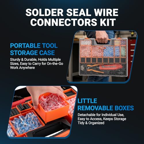2075PCS Solder Seal Wire Connectors with Heat Gun Kit, 3-in-1 Wire Stripper Waterproof Marine Grade Heat Shrink Electrical Butt Terminal Assortment for Automotive, Boat, Home Wiring Repair