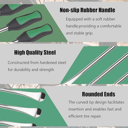 14.5" Tire Spoons Motorcycle, Lawn Mower,Dirt Bike Tire Spoon Set, Professional Tire Changing Spoons Lever Iron Removal Tool Kit with Bag 3x14.5 inch Tire Irons and 2 Rim Protector - color: green
