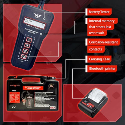 Professional Battery Tester for 6V 12V 24V 36V Systems – Digital Load Tester for Car Automotive Alternator & Starter Analyzer with Bluetooth Printer – B500 by Tech Professional Service Tools - style: B500