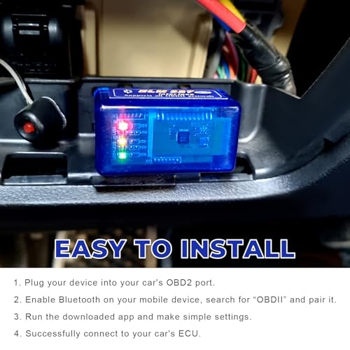 ELM327 OBDII Car Auto Diagnostic Scanner, OBD2 Bluetooth Scan Tool Mini Engine Fault Code Reader, Wireless Interface Adapter Portable Diagnostic Tool for Most OBDII Vehicles