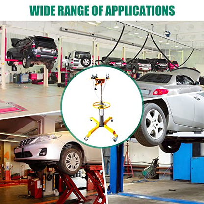 Transmission Jack, 1600 LBS Capacity Adjustable Height Hydraulic Transmission Jack, 2 Spring High Lift Vertical Telescoping Floor Jack Stand,360°Swivel Wheel W/Brakes (1600lbs, Yellow) (Yellow) - color: Yellow