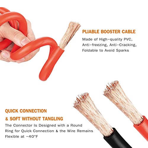 NOONE 2 Gauge Jumper Cable Heavy Duty Car Battery Clamps, for Jump Starting Dead or Weak Batteries Booster Cables with S7 Reverse Polarity Protection and Carry (2 Gauge 20 Feet) - size: 2 Gauge - 20 Feet