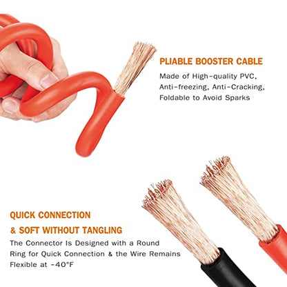 NOONE 2 Gauge Jumper Cable Heavy Duty Car Battery Clamps, for Jump Starting Dead or Weak Batteries Booster Cables with S7 Reverse Polarity Protection and Carry (2 Gauge 20 Feet) - size: 2 Gauge - 20 Feet
