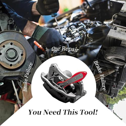 Brake Caliper Compression Tool,Car Ratcheting Brake Caliper Piston Spreader Press Tool with 2PCS Steel Plates,360° Adjustable Ratchet Piston Compressor, Essential Tool Kit for Car Brake Repair