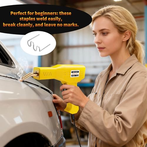 Plastic Welder Kit, 1200PCS Staples, Hot Stapler for Bumper Repair | 1200PCS Mixed Staples, Rust-Proof Stainless Steel, Portable Toolbox, Built-in LED, Ergonomic Grip, 5-Year Warranty, DIYers - color: Yellow