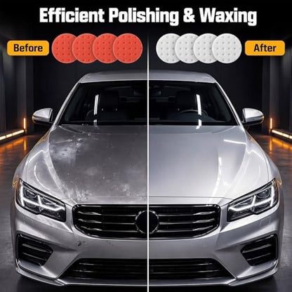 8 Pack 5 Inch Dual Action Polishing Pads Kit Buffing Pads 4 Orange 4 White Dimpled Surface Low Heat DA for Car Detailing Compounding Polishing Paint Correction Finishing