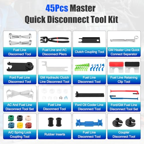 45pcs Master Quick Disconnect Tool Set, Fuel Line Disconnect Tool Kit for Automotive A/C, Fuel & Transmission Systems – Fuel Line Removal and Separator Tool Compatible with Various Vehicles