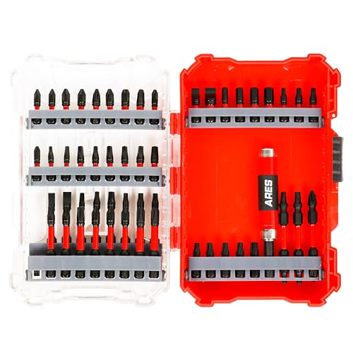 ARES 31022-52-Piece Torsion Power Bit Set with Sliding Bit Holder – Includes Standard and Reduced Philips, SAE Hex, Standard Torx, Slotted, Double-Ended Power, and Square - size: 52-Piece Torsion Power Bit Set with Bit Holder
