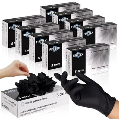 FINITEX - Black Nitrile Disposable Gloves, Exam Gloves, Powder-free, Latex-free, 3mil, Case of 10 Boxes - size: Medium (Pack of 1000)