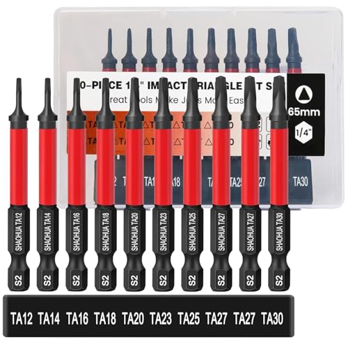 10PCS Triangle Screwdriver Bits, TA12/14/16/18/20/23/25/27(x2)/30 Impact Tough Triangle Bits Set, Upgraded S2 Steel Triangle Drill Bit Set, 1/4''Hex 65mm Length Triangular Screwdrivers - style: D. Triangle Screwdriver Bits