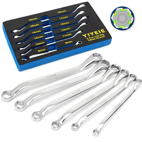 YIYEIE 6 Pc. Bolt Extractor Wrench Set, Metric 8-19mm, 6 Point Box End Wrench Set with 45° Offset, CR-V Steel, Stripped & Rounded Bolt Remover Wrench with EVA Foam - color: Offset | Extractor Wrench