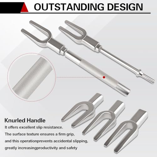 5pcs Ball Joint Separator Set | Tie Rod Removal Tool, 1-1/8", 15/16", 11/16" Pickle Fork Tool Set with Handle and Adapter for Pitman Arm Removal