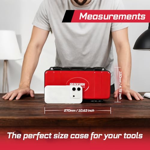 Geinxurn 2 Pieces Metal 11 Inches Steel Portable Tool Box Organizer Red & Black, Durable ABS Tool Storage with Plastic Handle and Double-Buckles - color: 2PCS