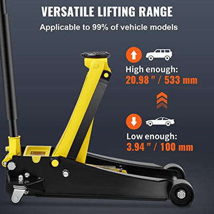 VEVOR 4 Ton Low Profile, Heavy-Duty Steel Racing Floor Jack with Dual Pistons Quick Lift Pump, Lifting Range 3.94"-20.98"