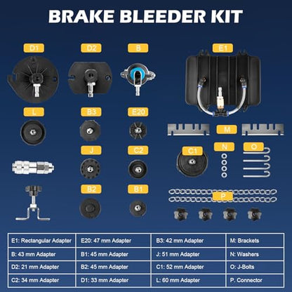 12 Piece Professional Brake Master Cylinder Bleeder Kit – Universal Brake Bleeder Adapter Set for Most Vehicles, Ideal for Auto Shops, Home Garages, and Roadside Repairs