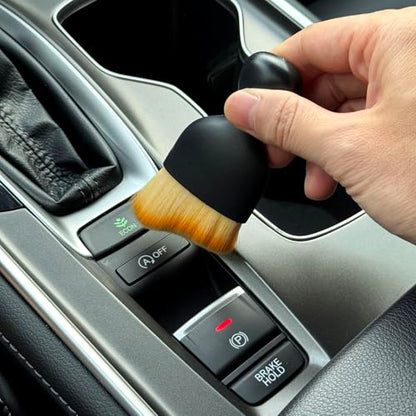 Car Detailing Brush, Soft Bristle Cleaning Brush, Scratch-Free Auto Duster Tool for Dashboard, Air Vents, Leather & Interior Cleaning (Black&Brown) - color: Black&Brown