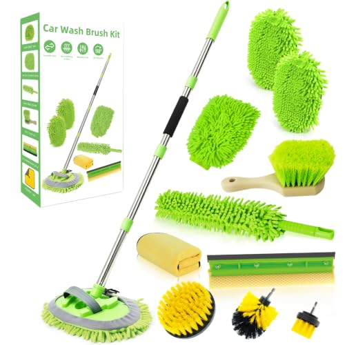 62" Car Wash Brush with Long Handle Chenille Microfiber Car Wash Mop Mitt, Wheel Brush, Windshield Window Squeegee, Car Duster Microfiber Towel, Gloves, Drill Brush, for Cleaning Cars RV Truck Boat - size: 14 Pack