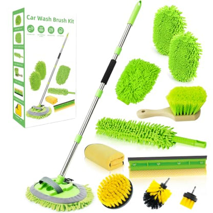62" Car Wash Brush with Long Handle Chenille Microfiber Car Wash Mop Mitt, Wheel Brush, Windshield Window Squeegee, Car Duster Microfiber Towel, Gloves, Drill Brush, for Cleaning Cars RV Truck Boat - size: 14 Pack