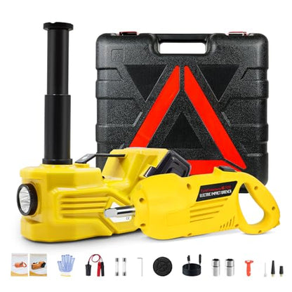 5 Ton 12V Electric Car Jack Kit with Impact Wrench & Air Compressor, Portable Emergency Tire Change Kit for SUV, Truck, Sedan, EV (Lifting Range 5.31-14.17 Inch)