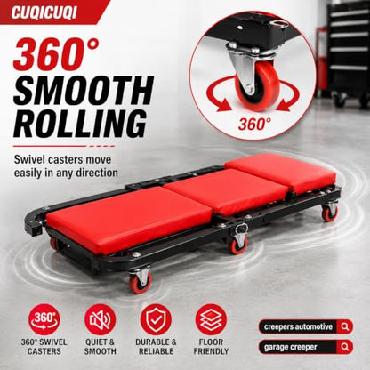 Automotive Creeper, 36 Inch Z-Shaped Garage Creeper, Low Profile Mechanic Creeper Seat with 300 lbs Capacity, 360° Swivel Casters for Car Repair, Garage and Workshop