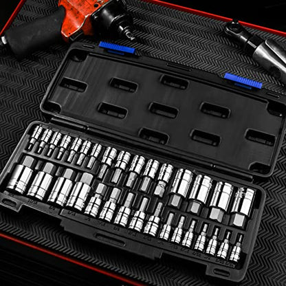 EPAuto 32 PCs Hex Bit Socket Set, SAE and Metric, S2 & Cr-V Steel - size: Hex Bit- 32 Pieces